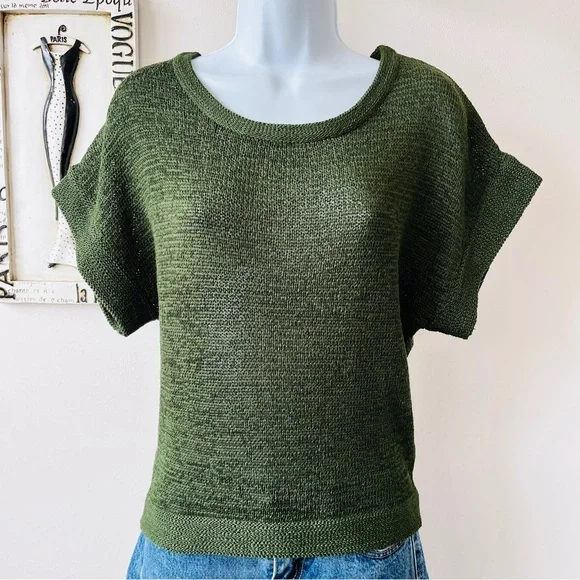 NWT WD•NY Green Short Sleeve Knit Pullover Sweater Size M - Picture 1 of 7